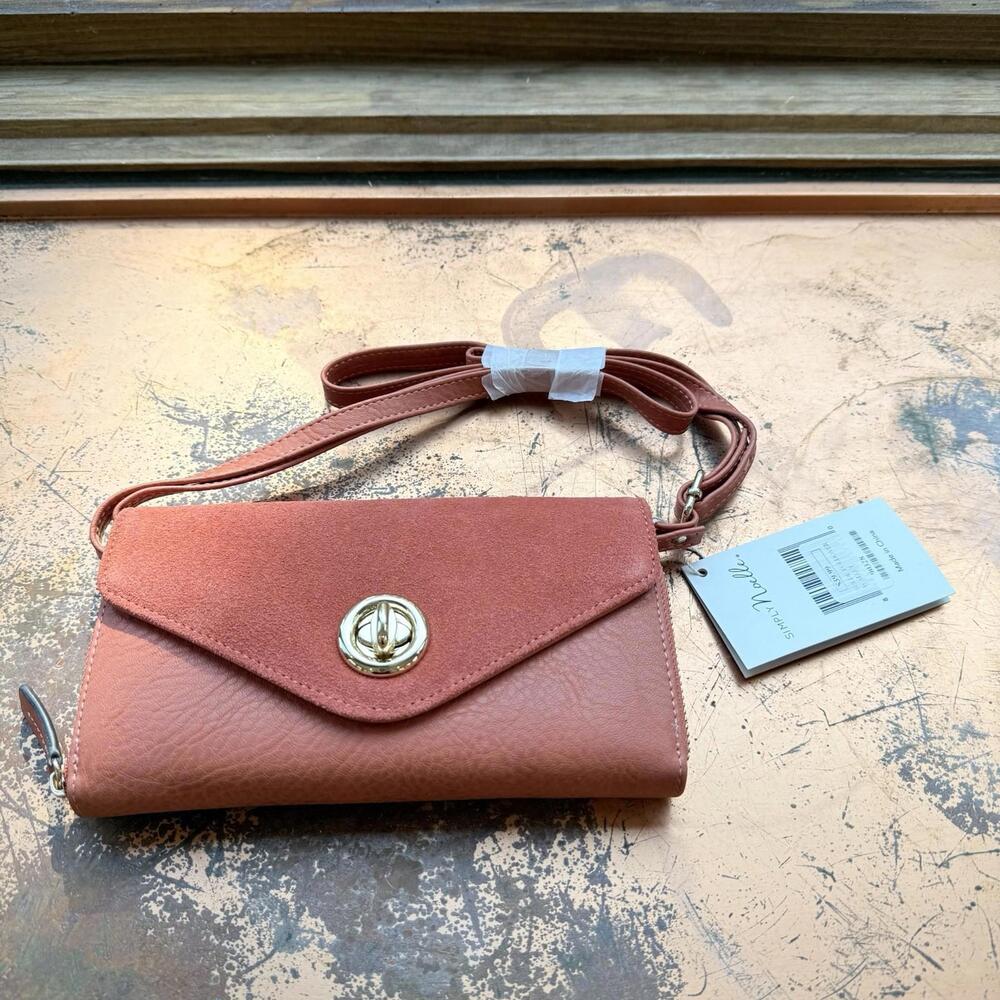 New With Tags Simply Noelle Crossbody Bag Wristlet Purse Orange Leather & Suede